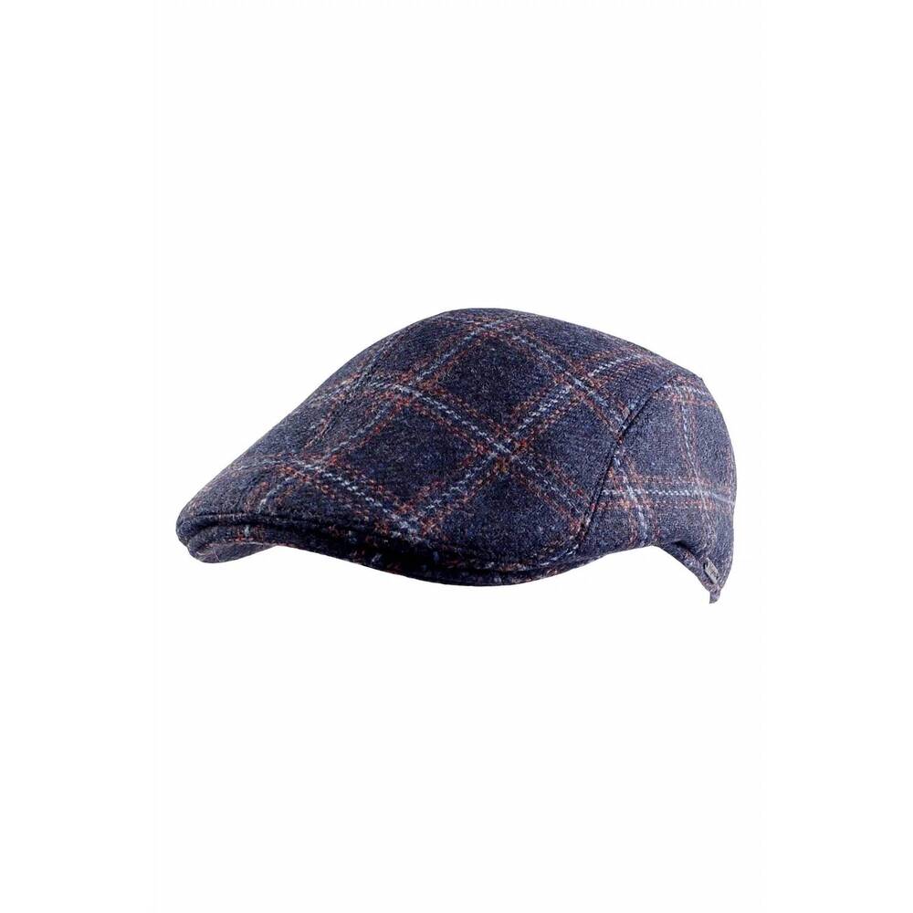 NEW WIGENS men's ivy modern mélange 'lanificio bottoli' wool check cap in navy
